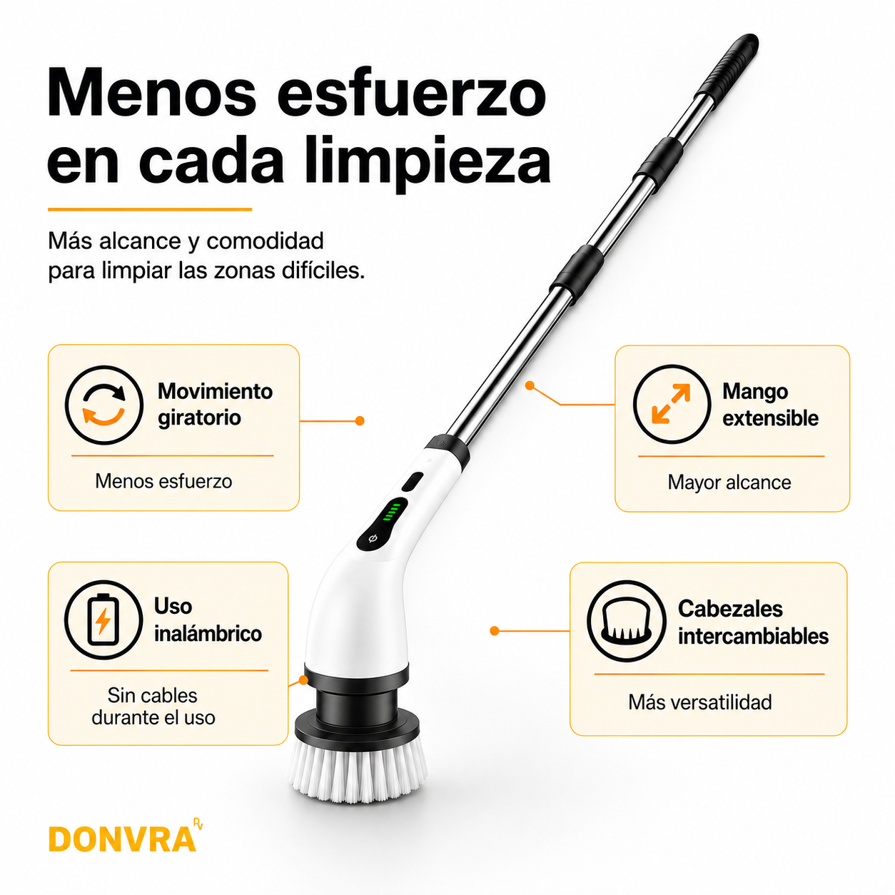 Cepillo Eléctrico Giratorio 9 en 1 - Mango Extensible