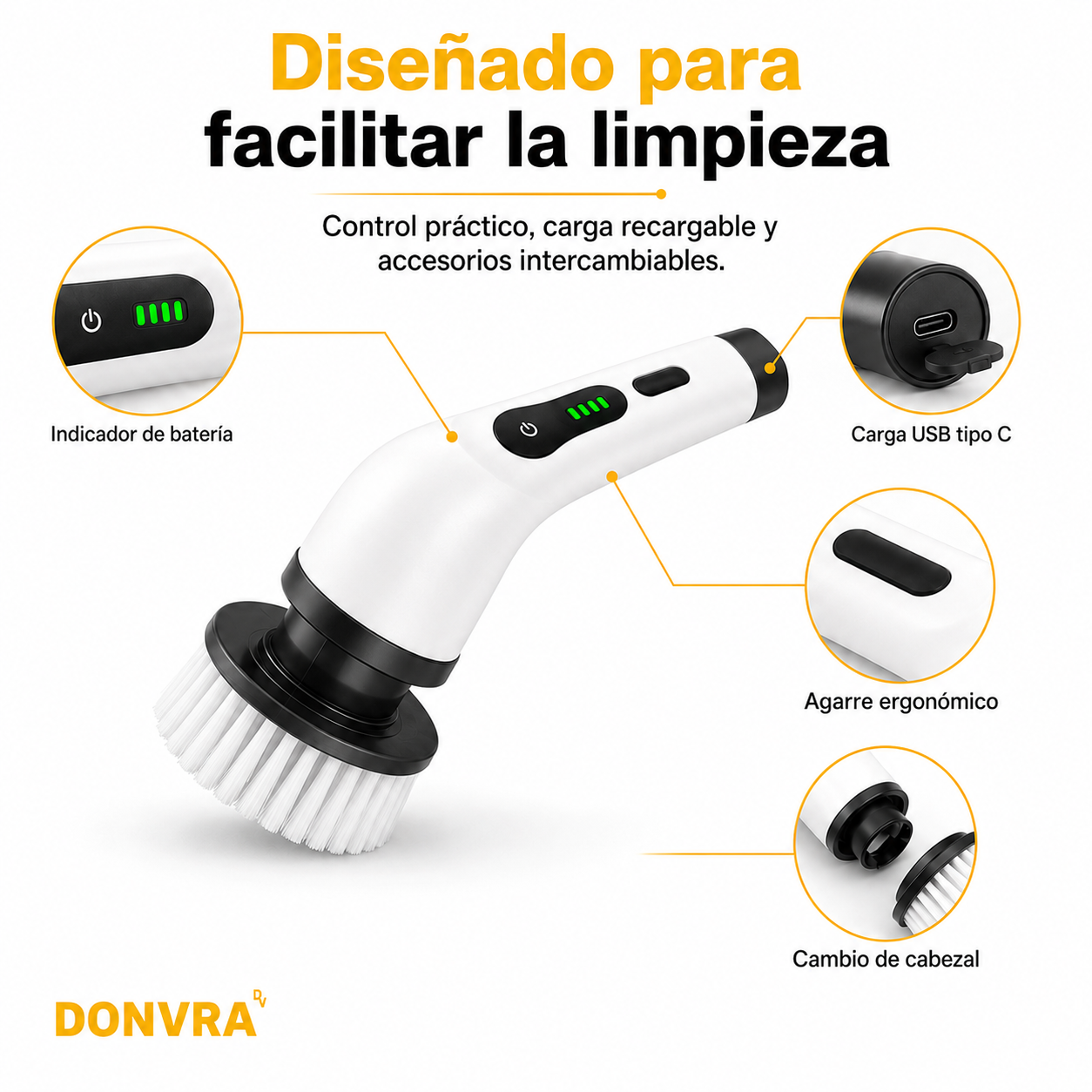 Cepillo Eléctrico Giratorio 9 en 1 - Mango Extensible