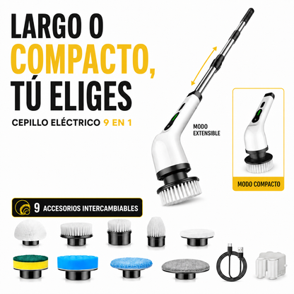 Cepillo Eléctrico Giratorio 9 en 1 - Mango Extensible